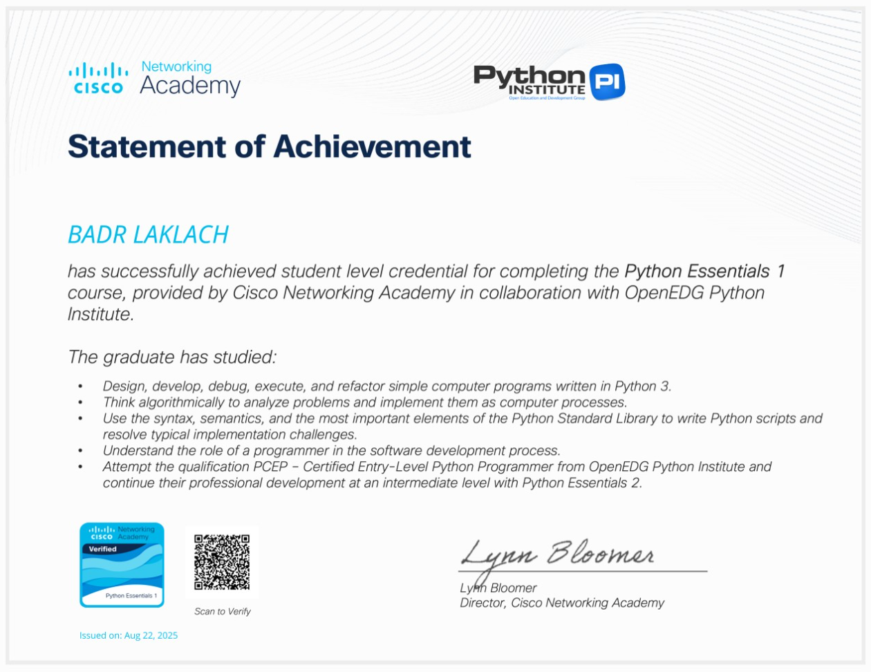 PCEP – Certified Entry-Level Python Programmer certification